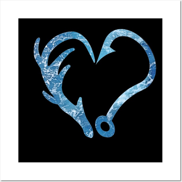 Fishing and Hunting - Deer Antler & Fishing Hook Heart Wall Art by Trade Theory